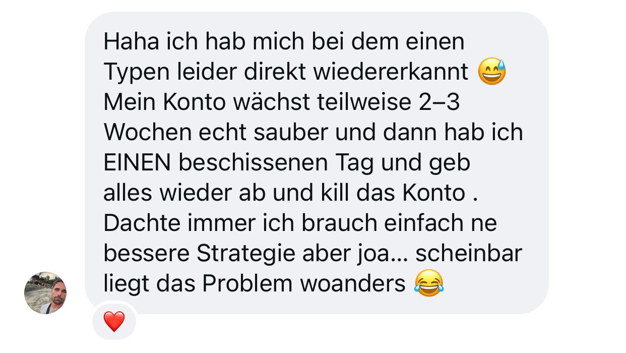Instagram-Nachricht von janoschplayoff mit der Kundenrezension zur Trading-Diagnose
